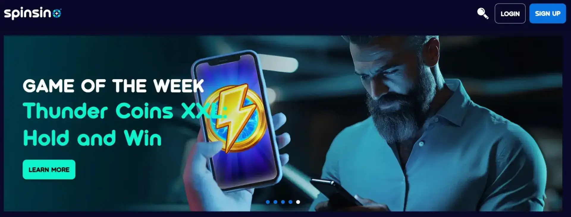 Spinsino Casino game of the week: Thunder Coins XXL Hold and Win mobile gameplay feature